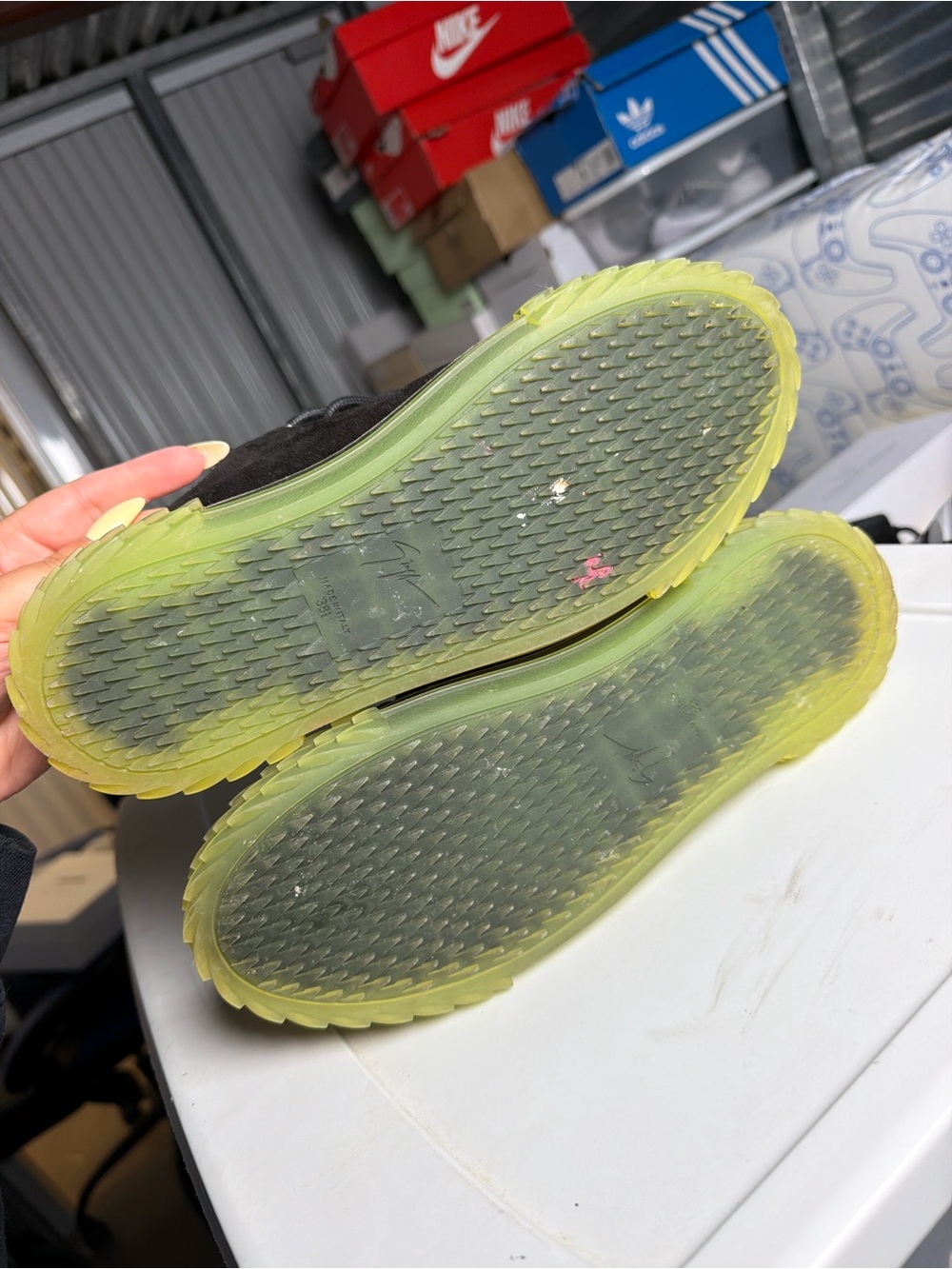 Giuseppe Zanotti 38.5Black Suede Sneakers with Lime Green Translucent Sole - Picture 7 of 7